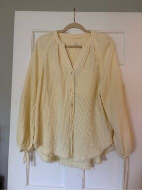 aerie Pale Yellow Gauze Button-Down Shirt